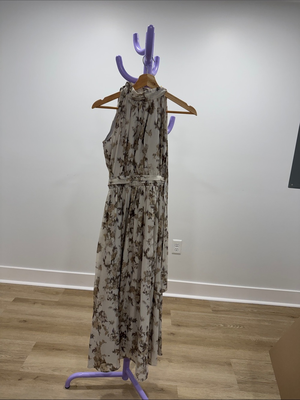 Women's Cream Floral Halter Maxi Dress